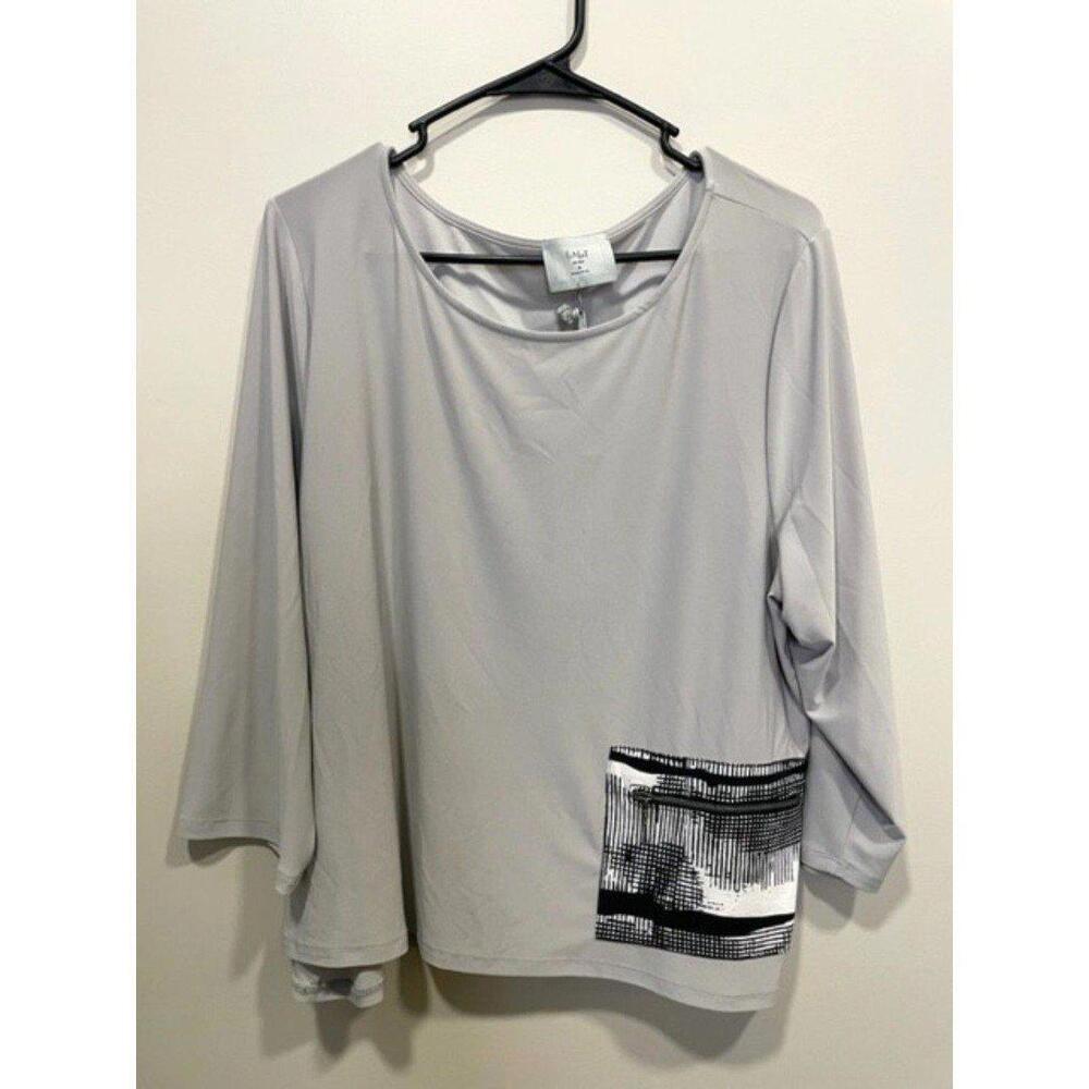 NWT Chalet Gray Blouse 3/4 Length Sleeves Professional Women's Sz XL